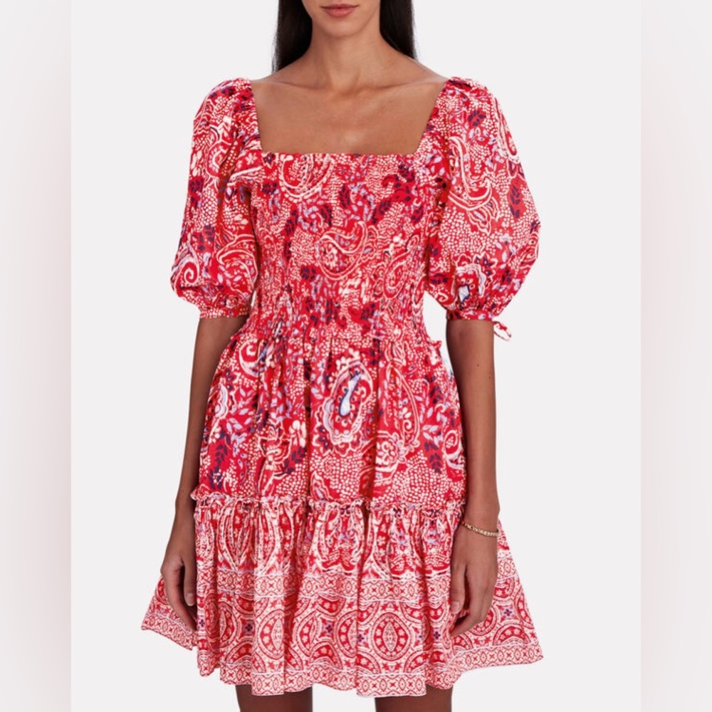 Cara Cara Lenny Puff Sleeve Cotton Mini Dress red XS